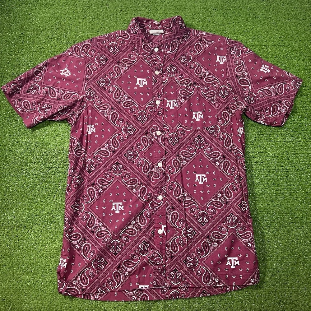 Vintage Y2K Texas A&M Button Up SM Maroon Aggie Paisley Bandana Print Game Day